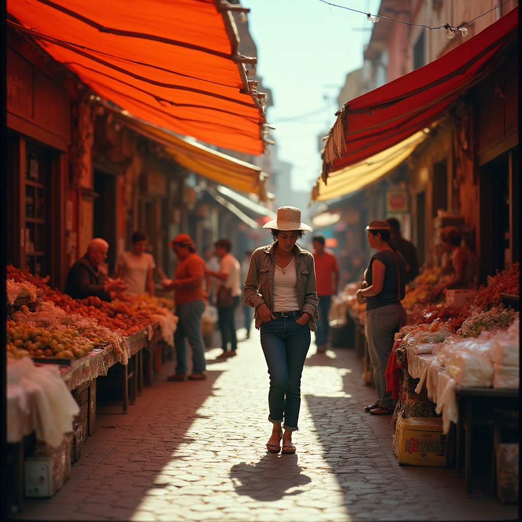 Busy Mexican market with consumers